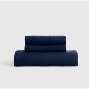 Quince European Linen Fitted Sheet Set King Navy Blue Pillowcases + Fitted Sheet